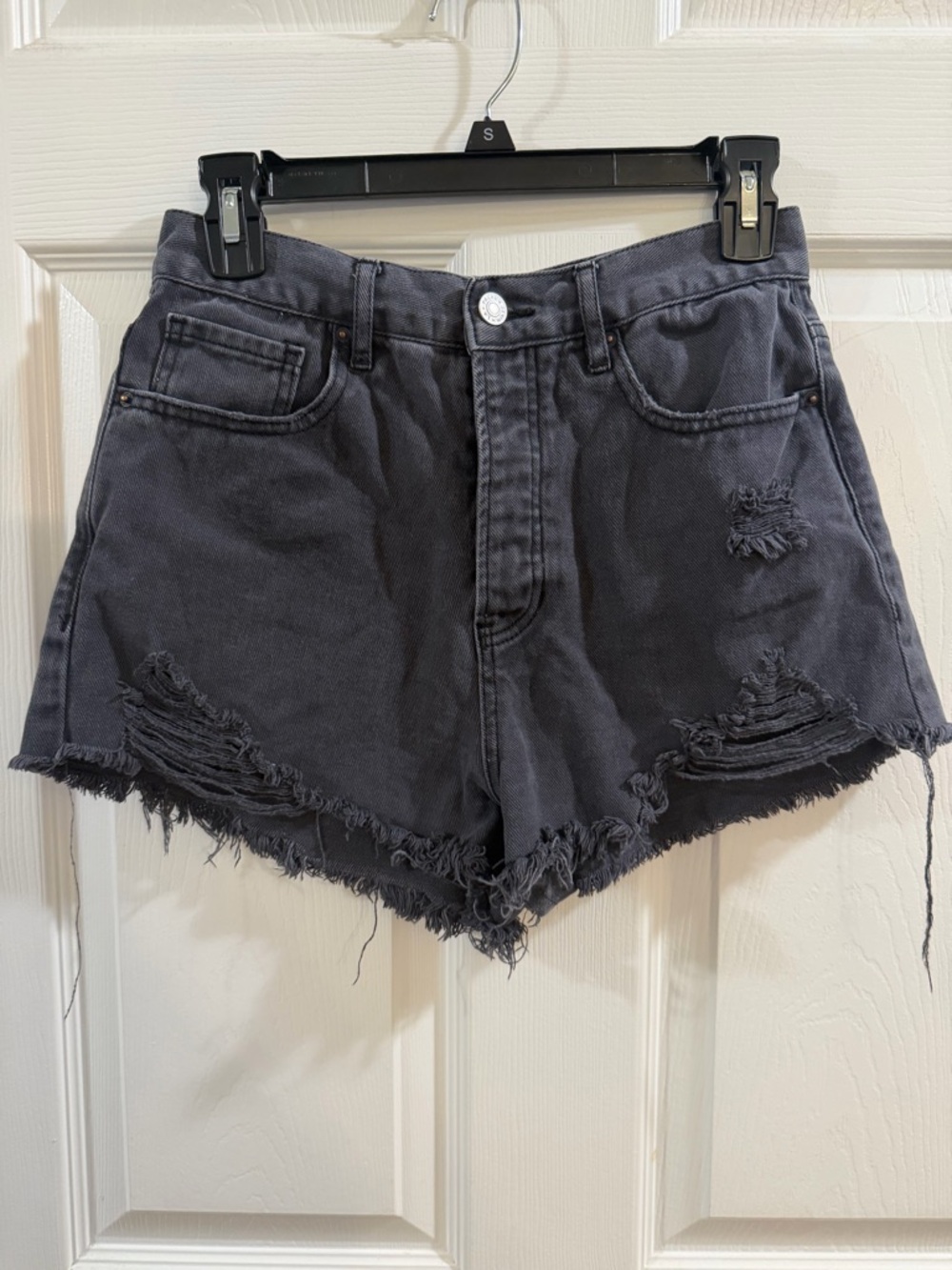 PacSun Women's Distressed Black Denim Shorts Retro Y2K